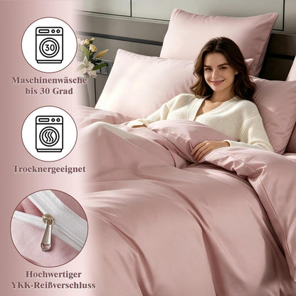 Satin Bettwäsche Set 200x220 cm Rosa Baumwolle