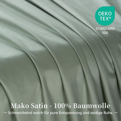 Satin Bettwäsche Set 200x220 cm Baumwolle Grün Salbeigrün