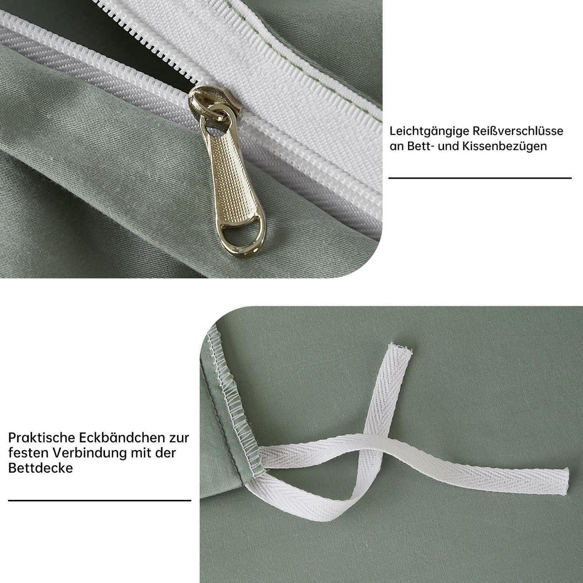 Satin Bettwäsche Set 200x220 cm Baumwolle Grün Salbeigrün