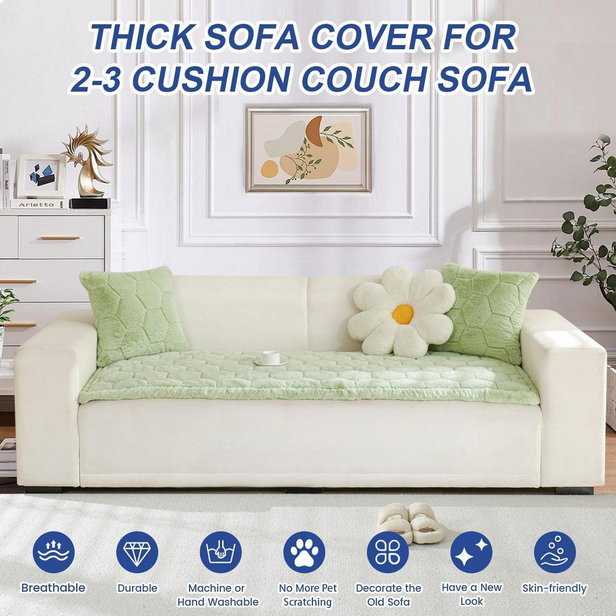 Rutschfester Sofaüberzug Grün 70x210cm – Dicke Flanellqualität