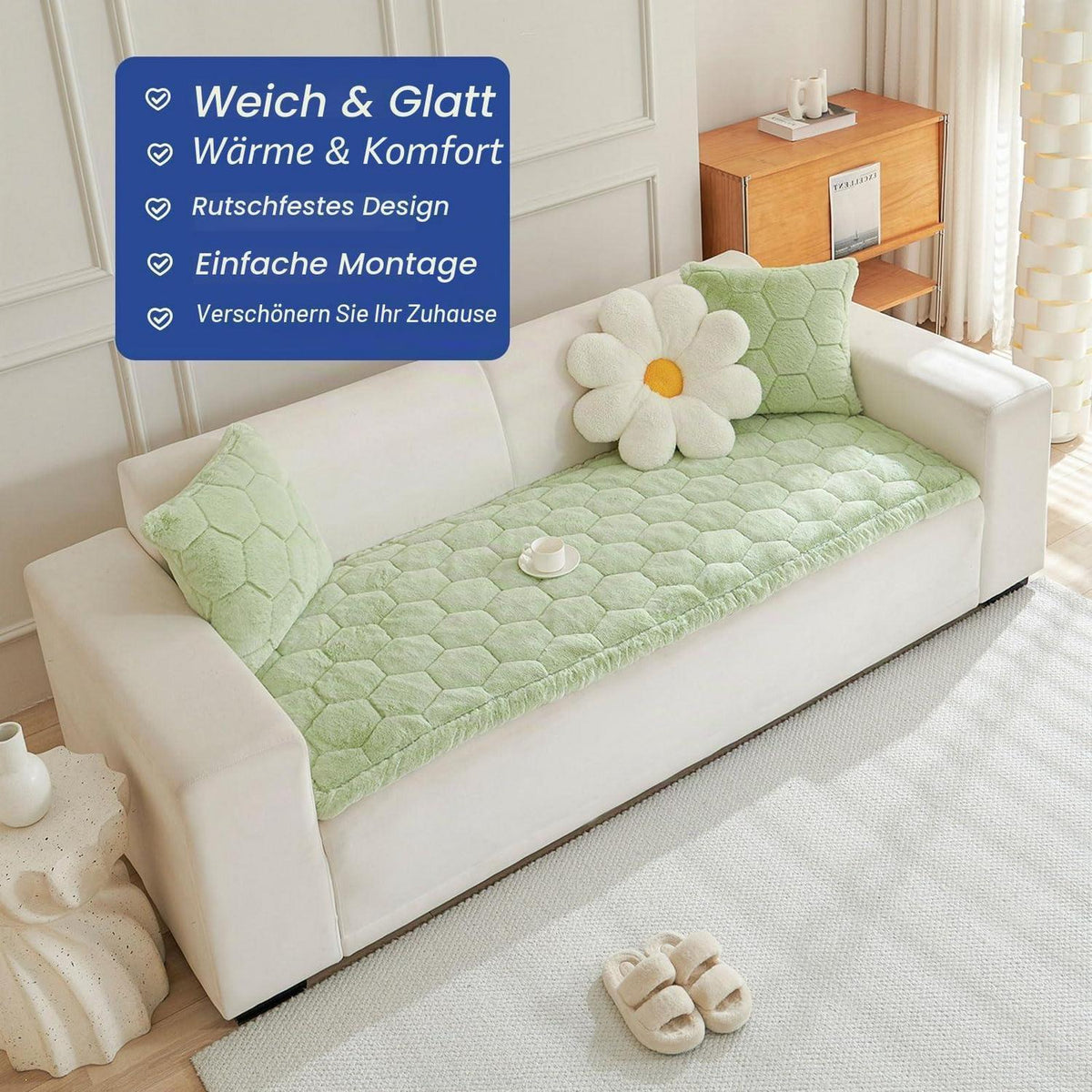 Rutschfester Sofaüberzug Grün 70x210cm – Dicke Flanellqualität
