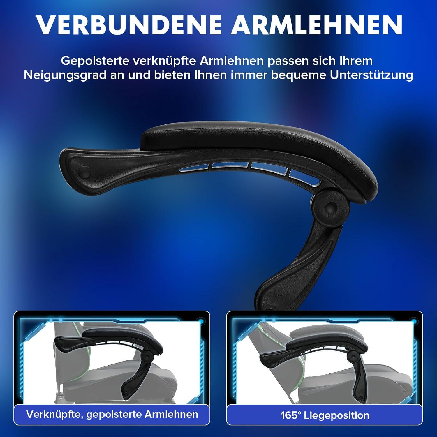 Gaming Stuhl mit Fußstütze Ergonomisch Lendenkissen Kopfkissen Grün