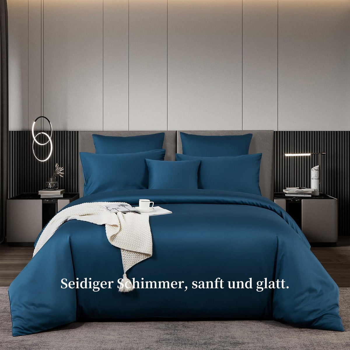 Satin Bettwäsche Set 200x220 cm Petrol Blau Mako Baumwolle