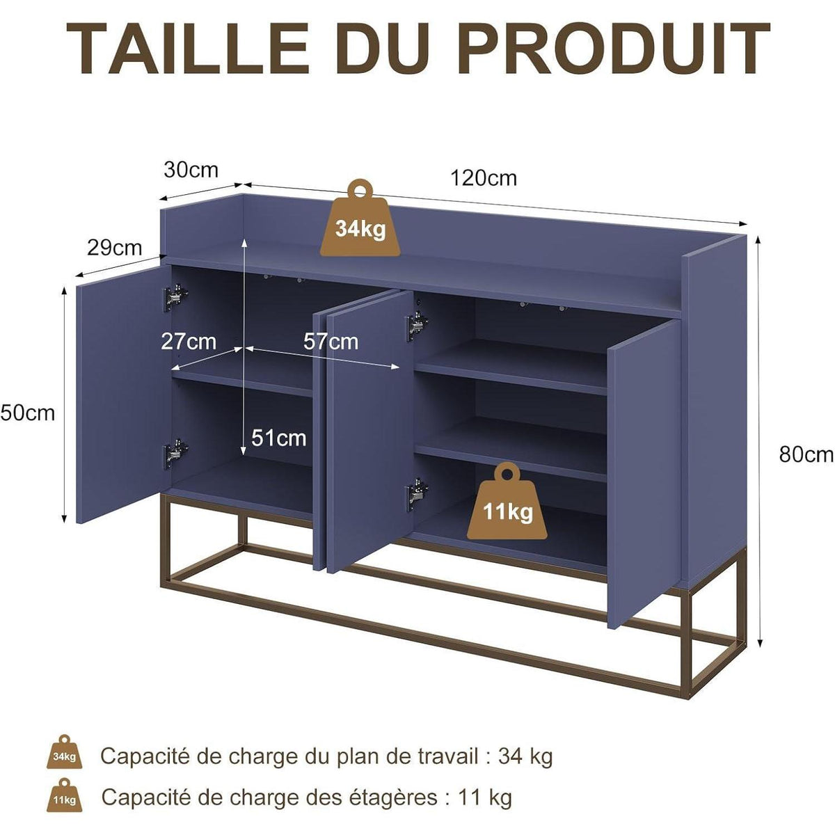 Modernes Sideboard mit 4 Türen – Blau, Minimalistisch & Vielseitig
