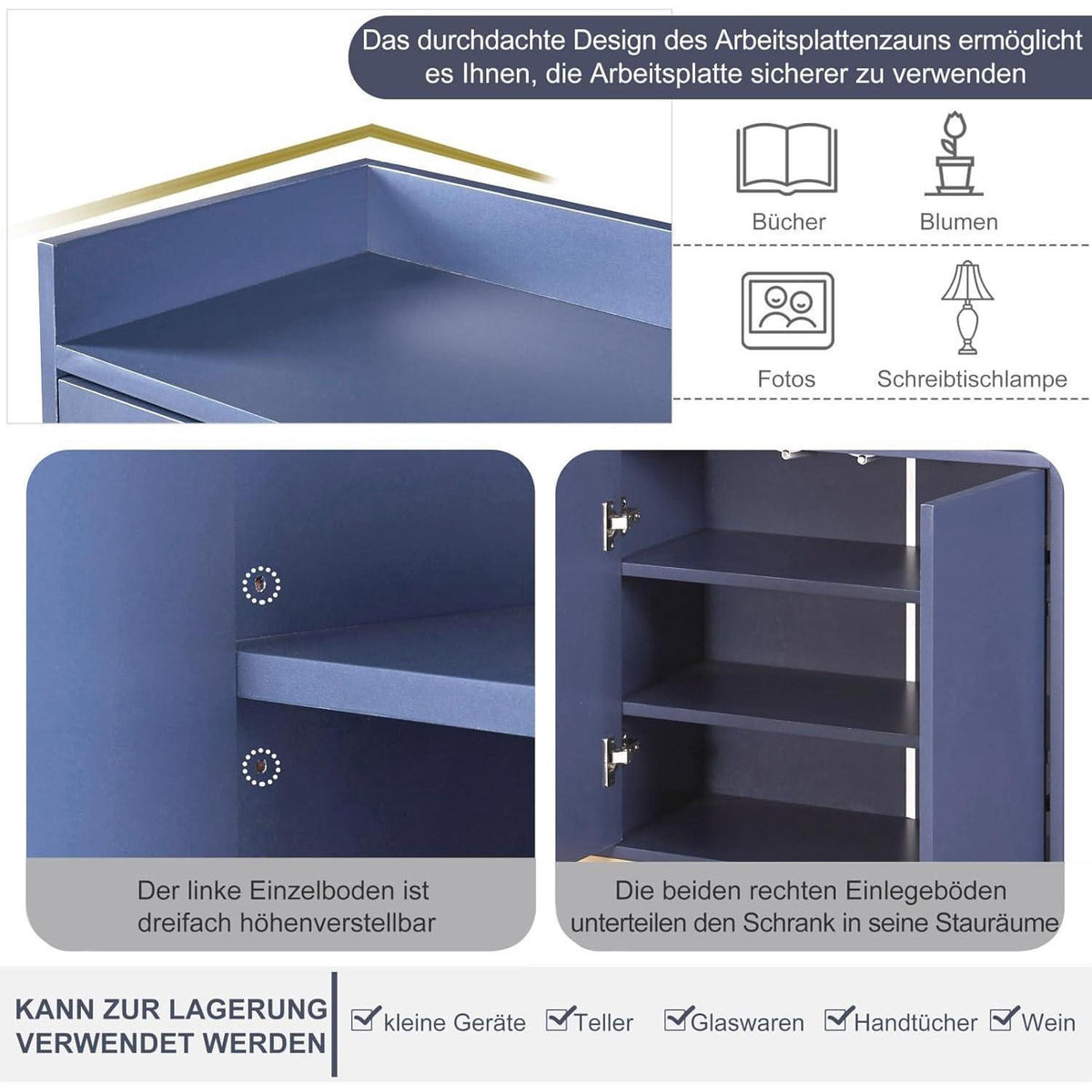 Modernes Sideboard mit 4 Türen – Blau, Minimalistisch & Vielseitig