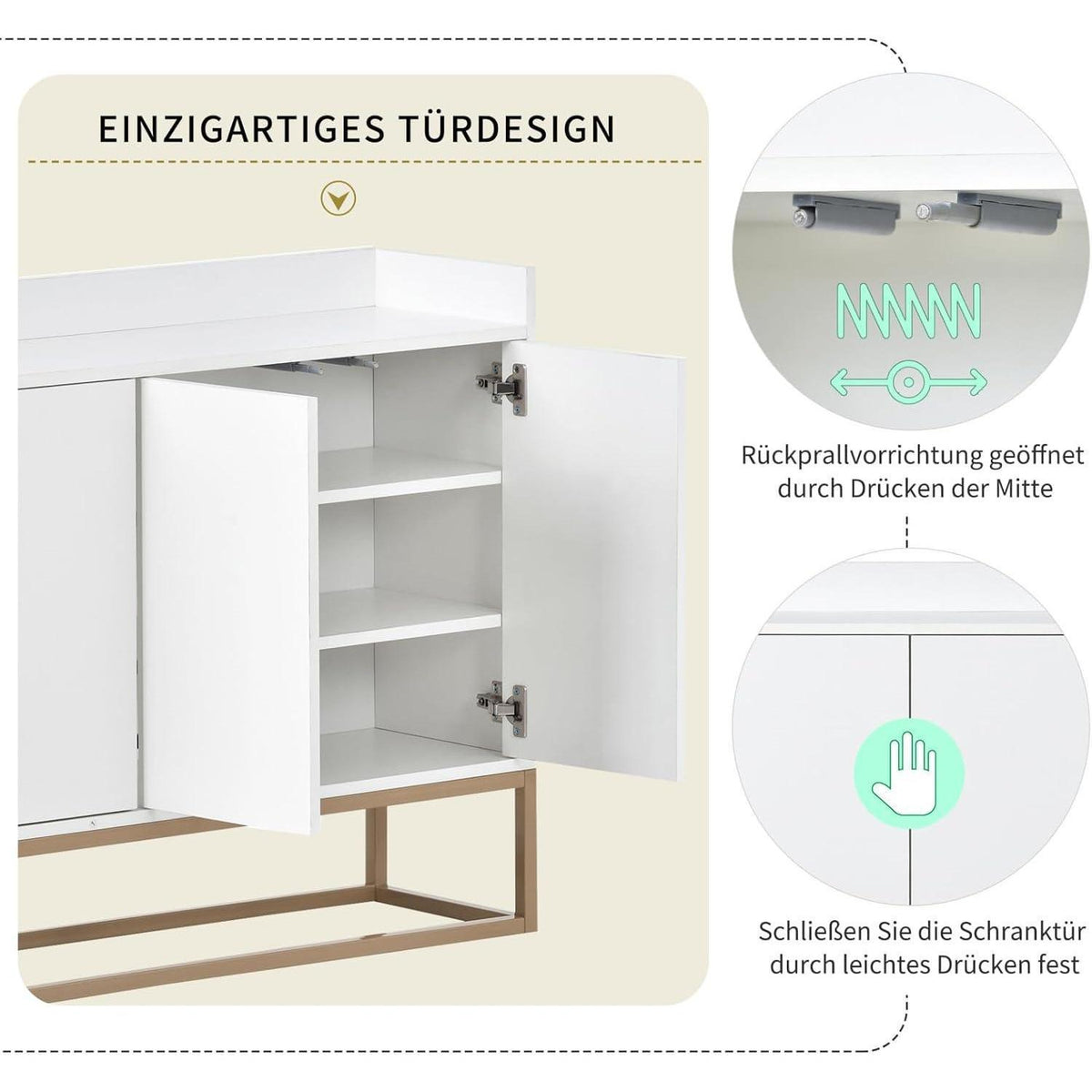 Modernes Sideboard mit 4 Türen – Weißes Wohnzimmerbuffet