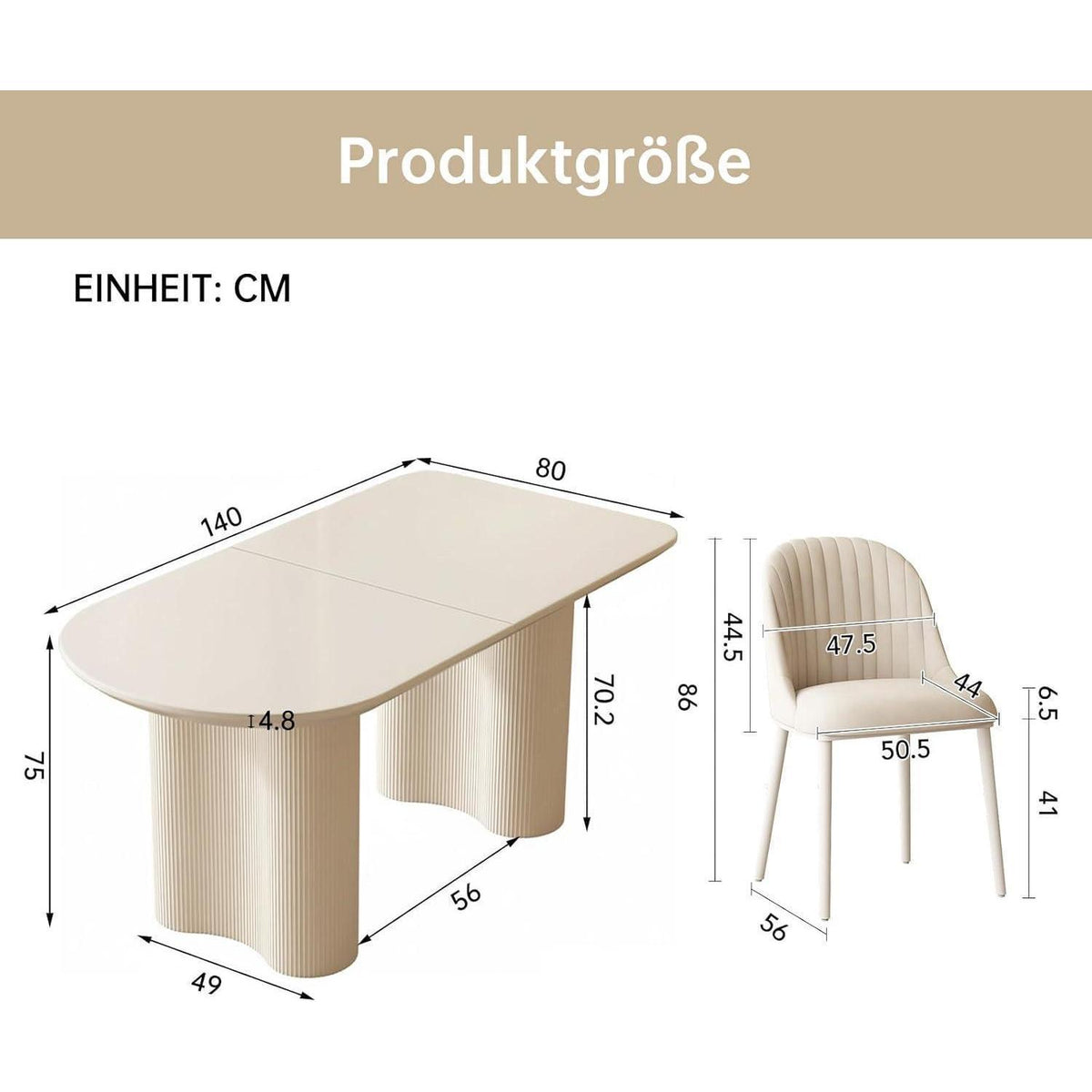 Moderner Esstisch Weiß mit 4 Polsterstühlen – Esszimmer Set 140cm