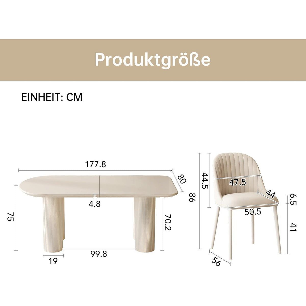 Moderner Esstisch Weiß mit 4 Polsterstühlen – Esszimmer Set 180cm