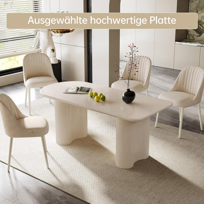 Moderner Esstisch Weiß mit 4 Polsterstühlen – Esszimmer Set 180cm