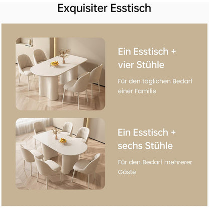 Moderner Esstisch Weiß mit 6 Polsterstühlen – Esszimmer Set 140cm