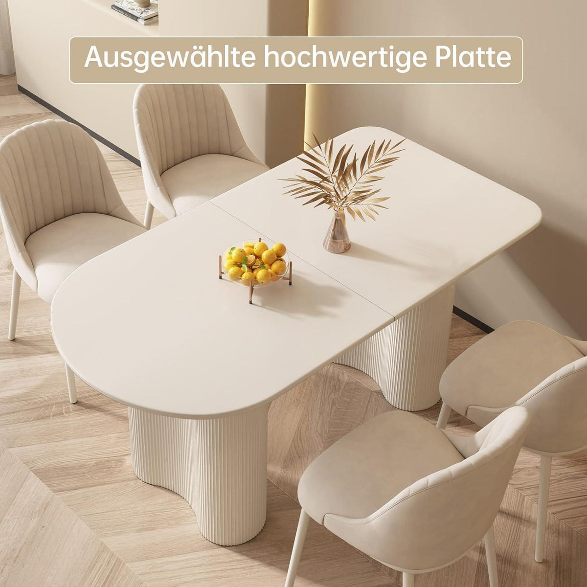 Moderner Esstisch Weiß mit 6 Polsterstühlen – Esszimmer Set 140cm