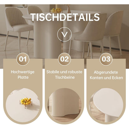 Moderner Esstisch Weiß mit 6 Polsterstühlen – Esszimmer Set 140cm