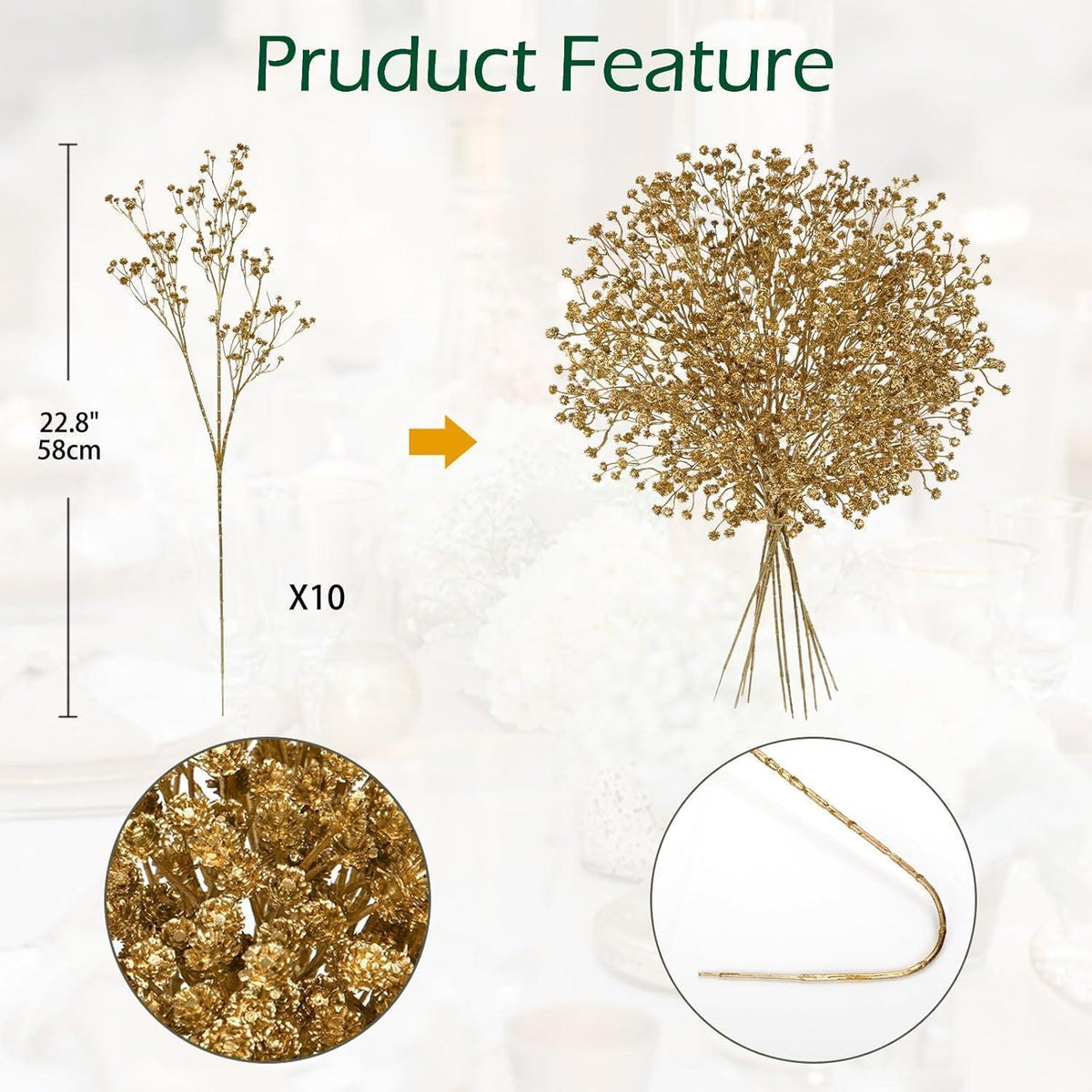 10x Künstliches Schleierkraut Strauß – 60cm Gypsophila Deko