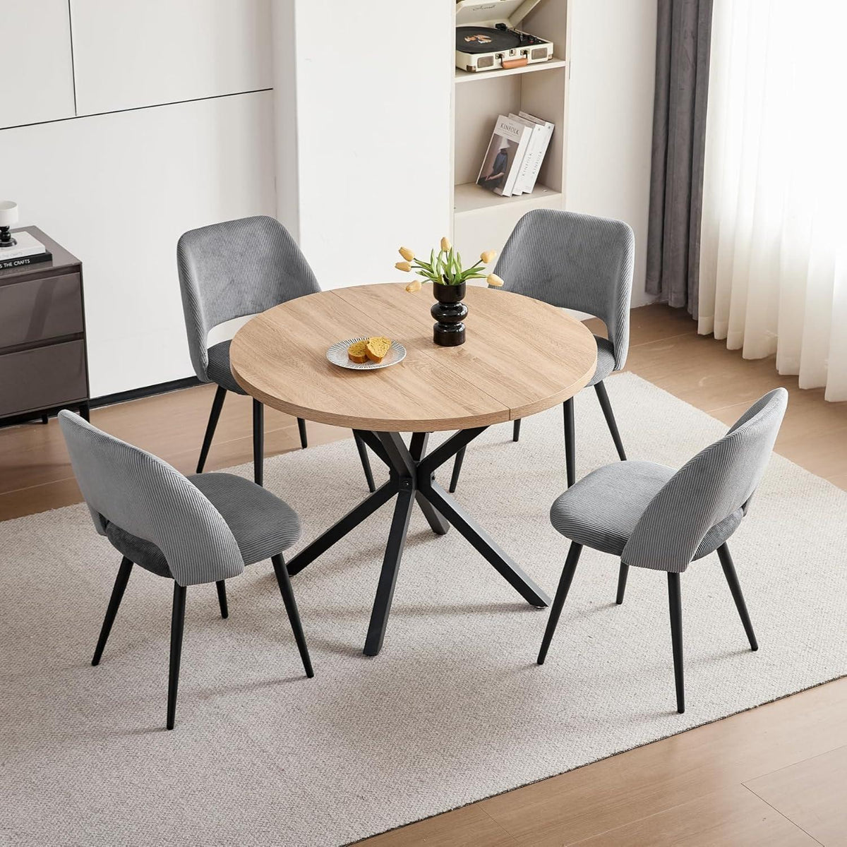 8 Esszimmerstühle Grau mit Cordbezug & Metallbeinen