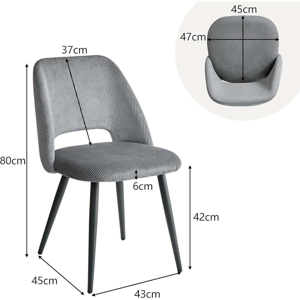 8 Esszimmerstühle Grau mit Cordbezug & Metallbeinen