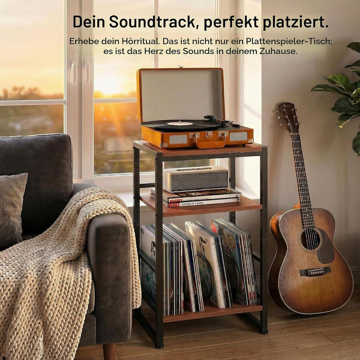 Plattenspieler-Ständer 3 Etagen | Beistelltisch für Schallplatten