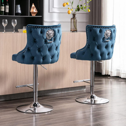 Samt Barhocker 2er Set, Höhenverstellbar, Blau
