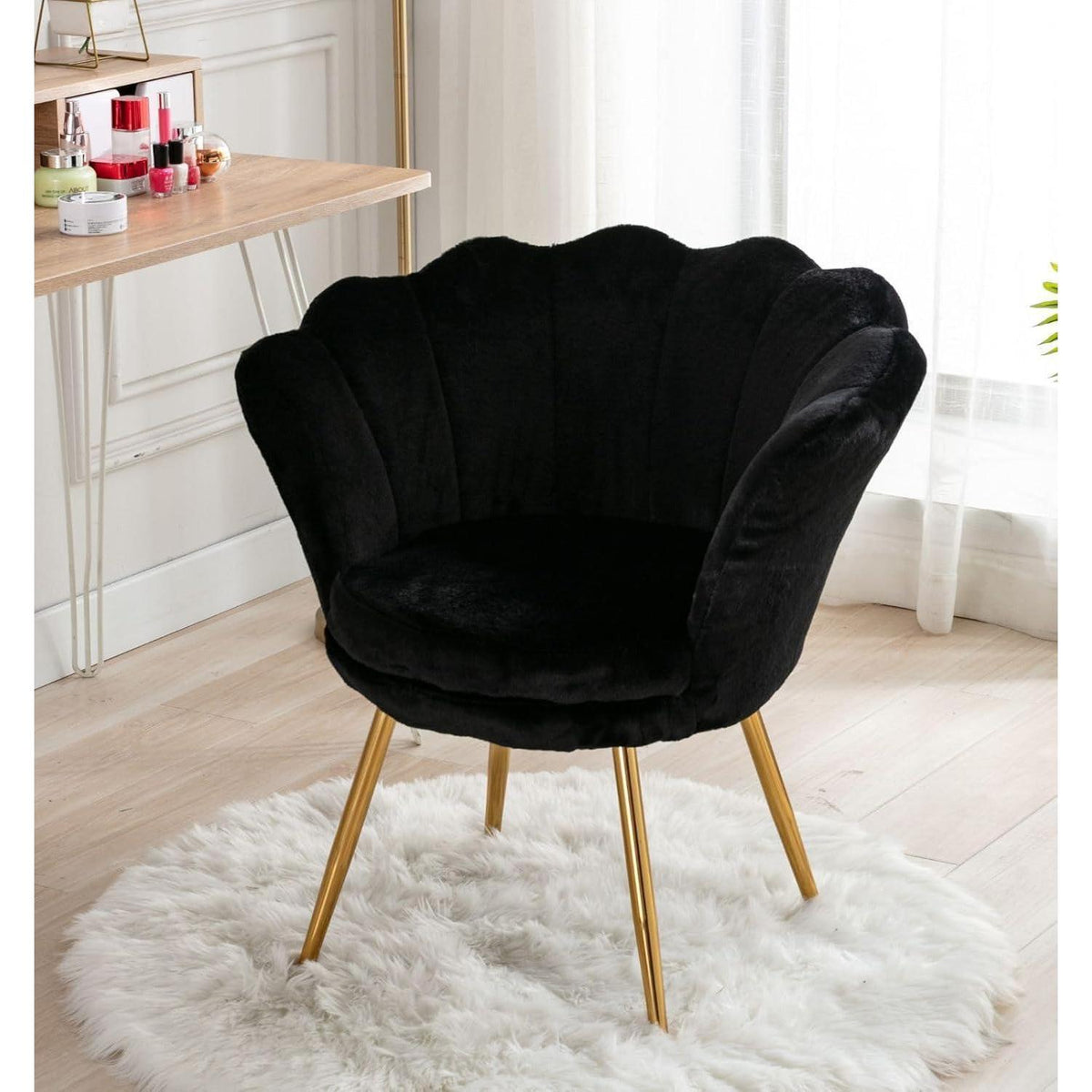 Teddystoff Loungesessel mit goldenen Beinen – Schwarz