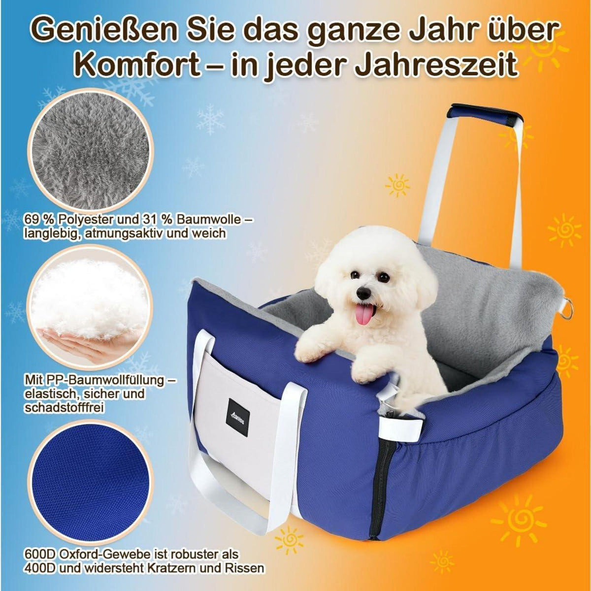 3-in-1 Hundesitz Auto & Reisebett – Komfort & Sicherheit für kleine Hunde