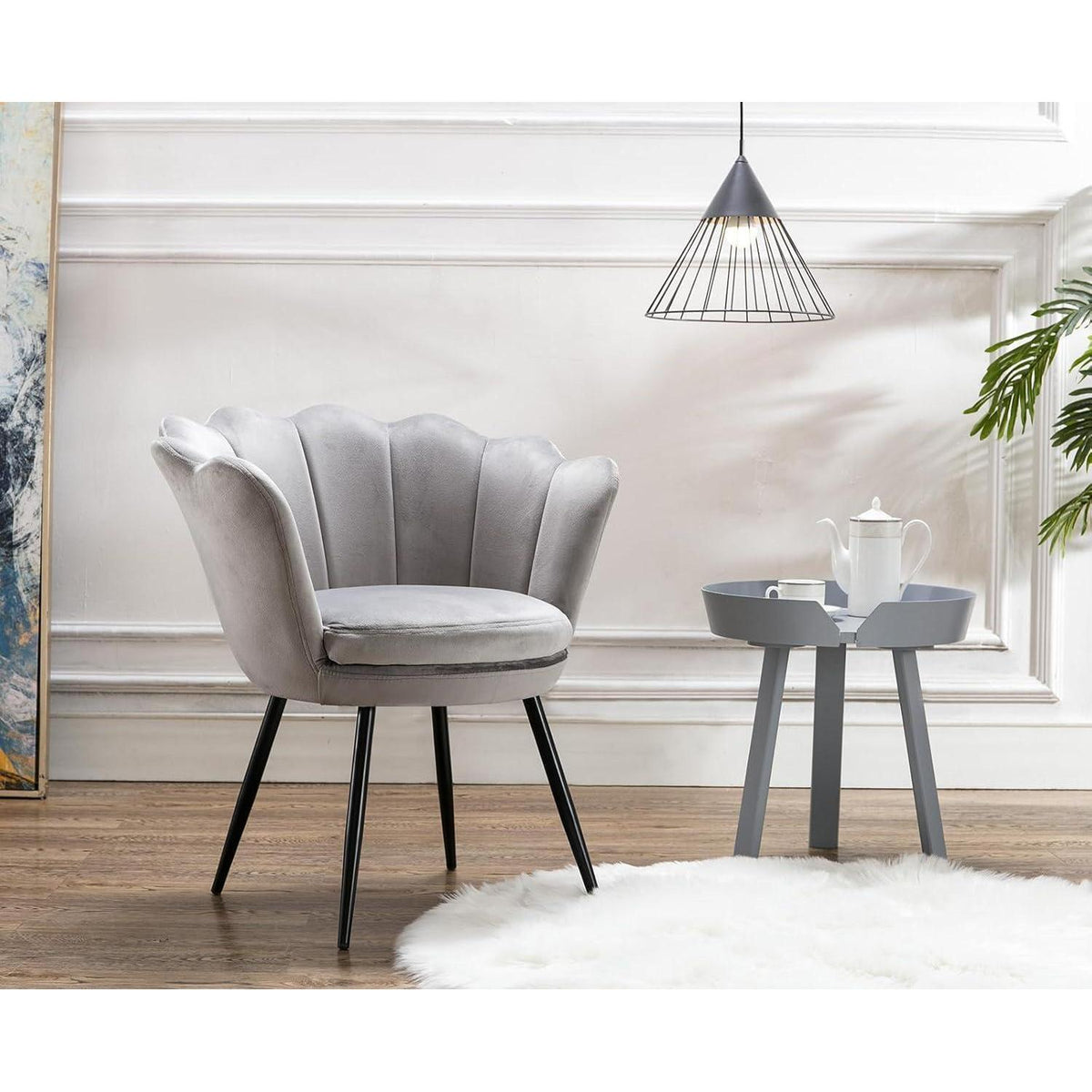 Samt Sessel Wohnzimmer mit Blumenform & Schwarz Beinen