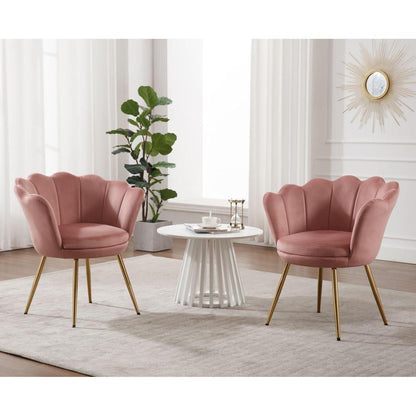 Samt Sessel Wohnzimmer mit Goldfuß & Blumenform Rosa