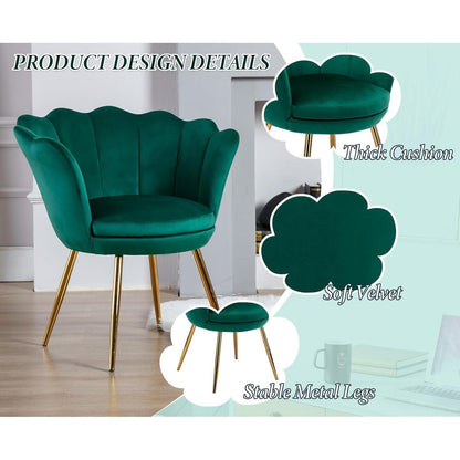 Samt Sessel Wohnzimmer mit Goldfuß & Blumenform