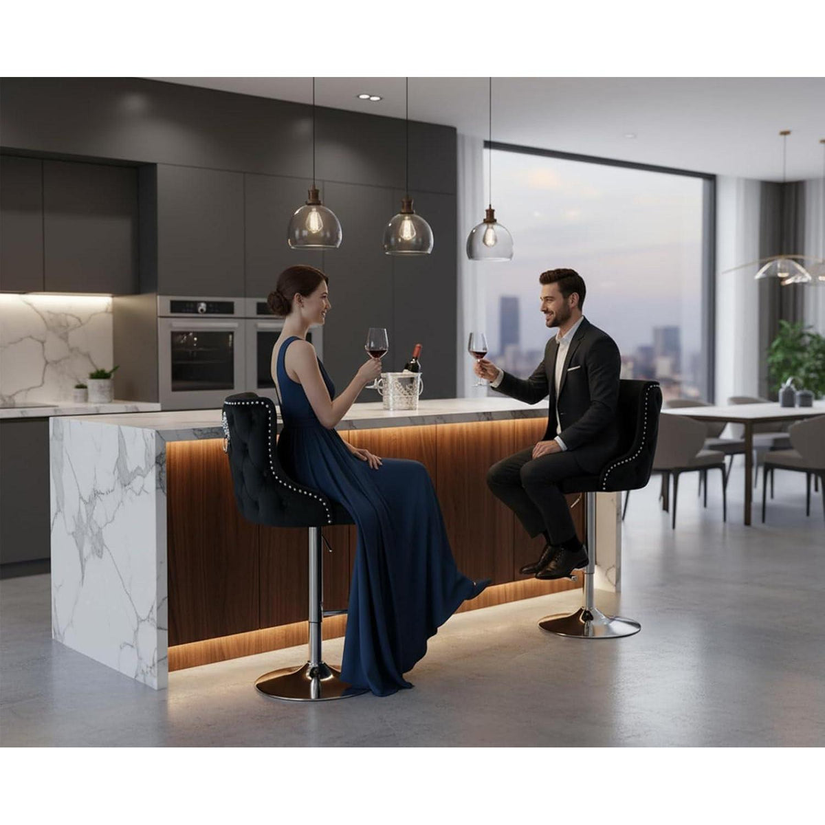 Samt Barhocker 2er Set, Höhenverstellbar & Modern