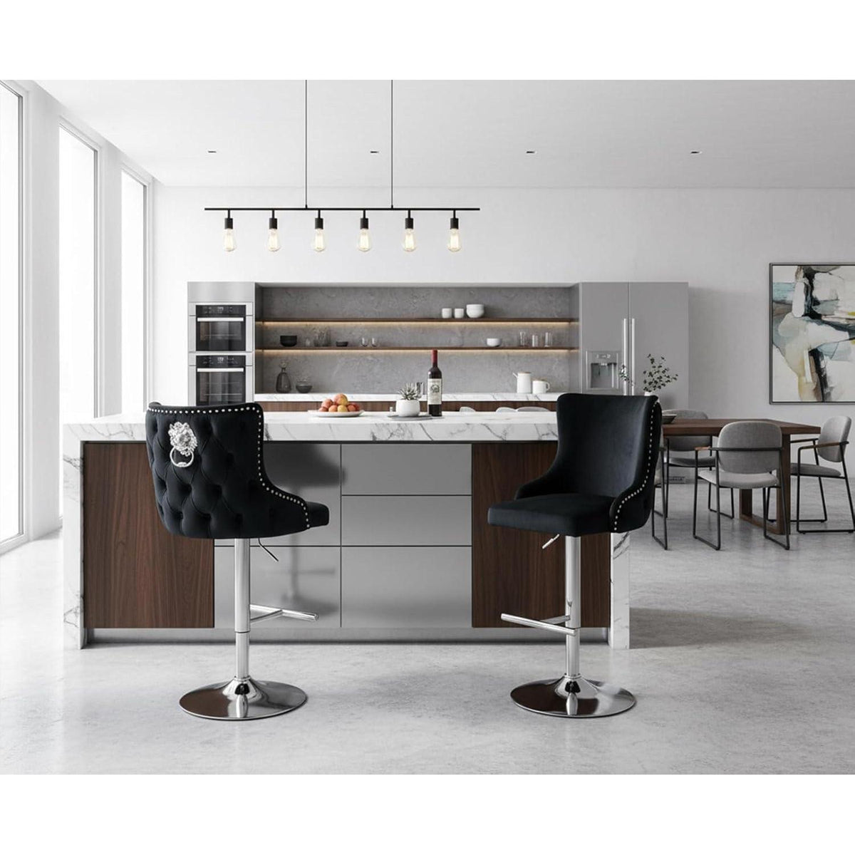 Samt Barhocker 2er Set, Höhenverstellbar & Modern