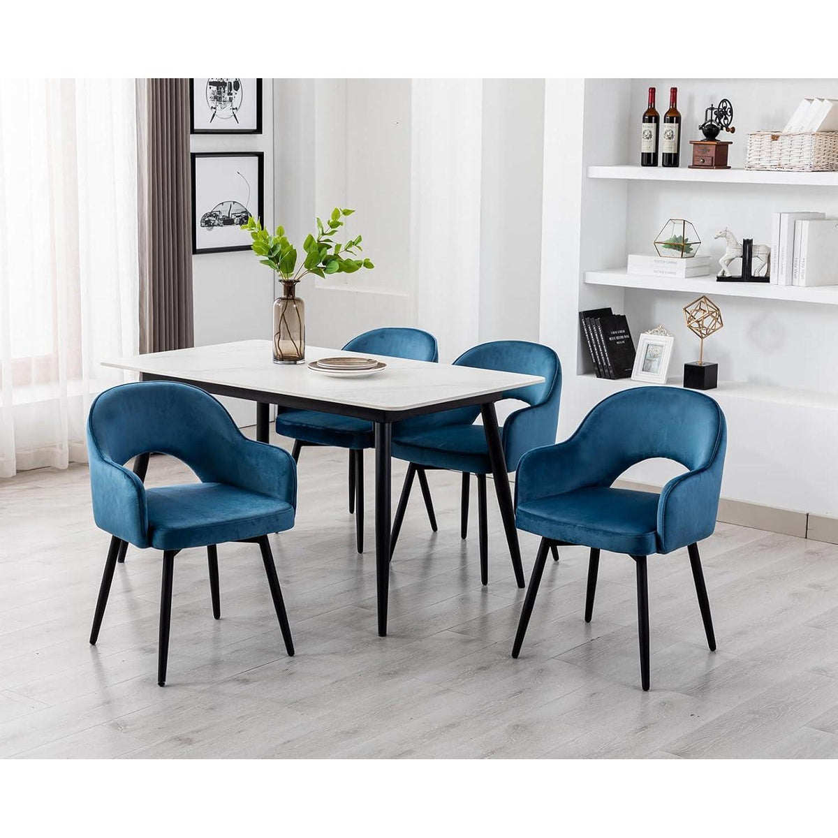 Drehbarer Samt Esszimmerstuhl mit Armlehnen – 2er Set, Blau