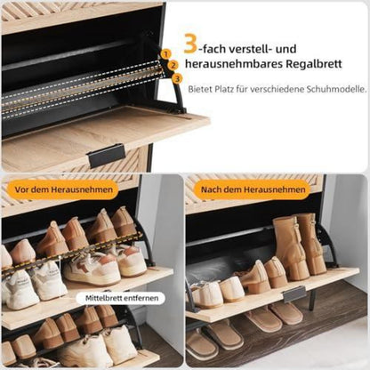 Schmaler Schuhschrank mit Klappe & Schublade, Eiche & Schwarz