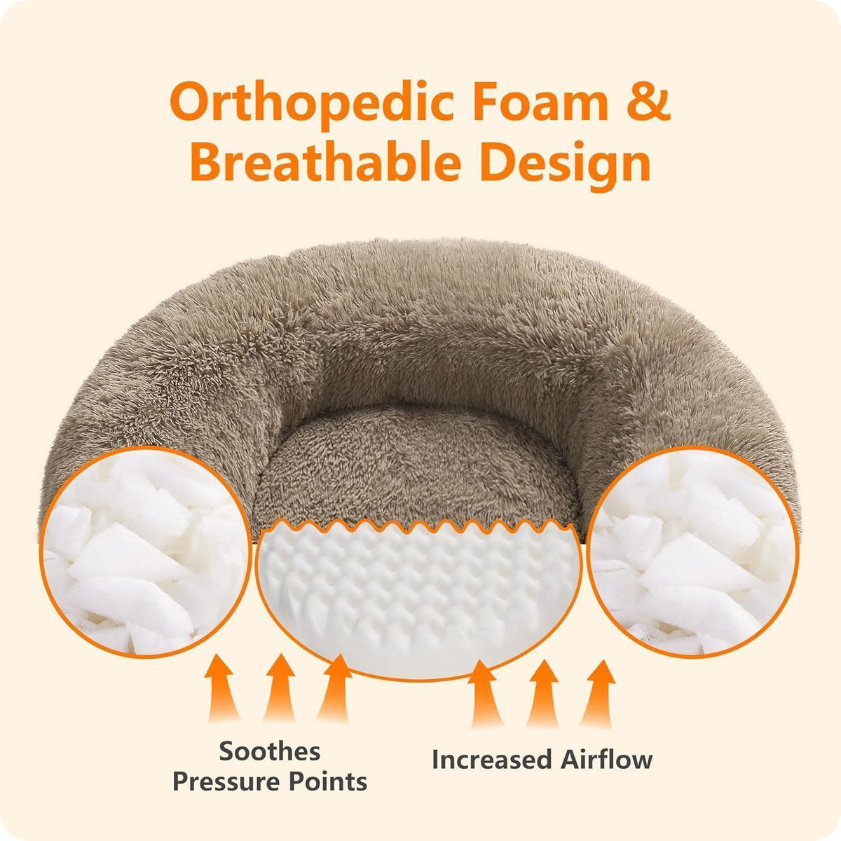 Orthopädisches Hundebett rund, 90 cm, Kamelbraun