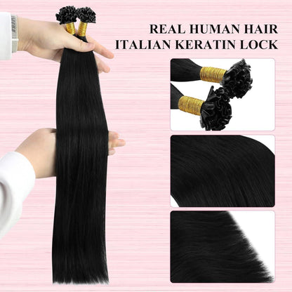 Echthaar Bonding Extensions Schwarz 60cm - 50g