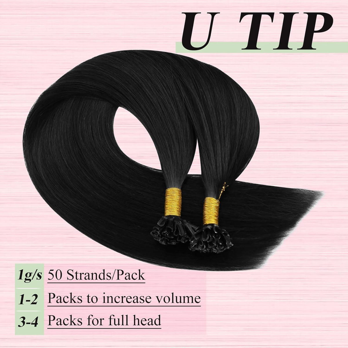 Echthaar Bonding Extensions Schwarz 60cm - 50g