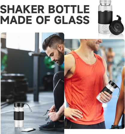 Protein Shaker Glas 16 Oz Mit Sieb, Mischkugel, Auslaufsicher & BPA-frei