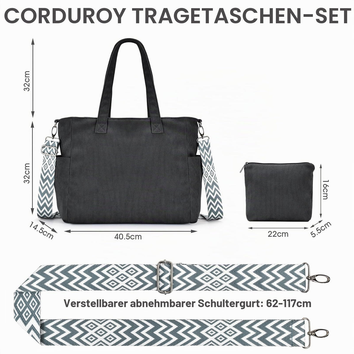 Oscaurt Cord Tote Bag Damen Umhängetasche Crossbody - Bild 6