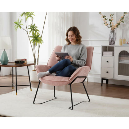 Rosa Chenille Ohrensessel – Modern & Bequem für Wohnzimmer