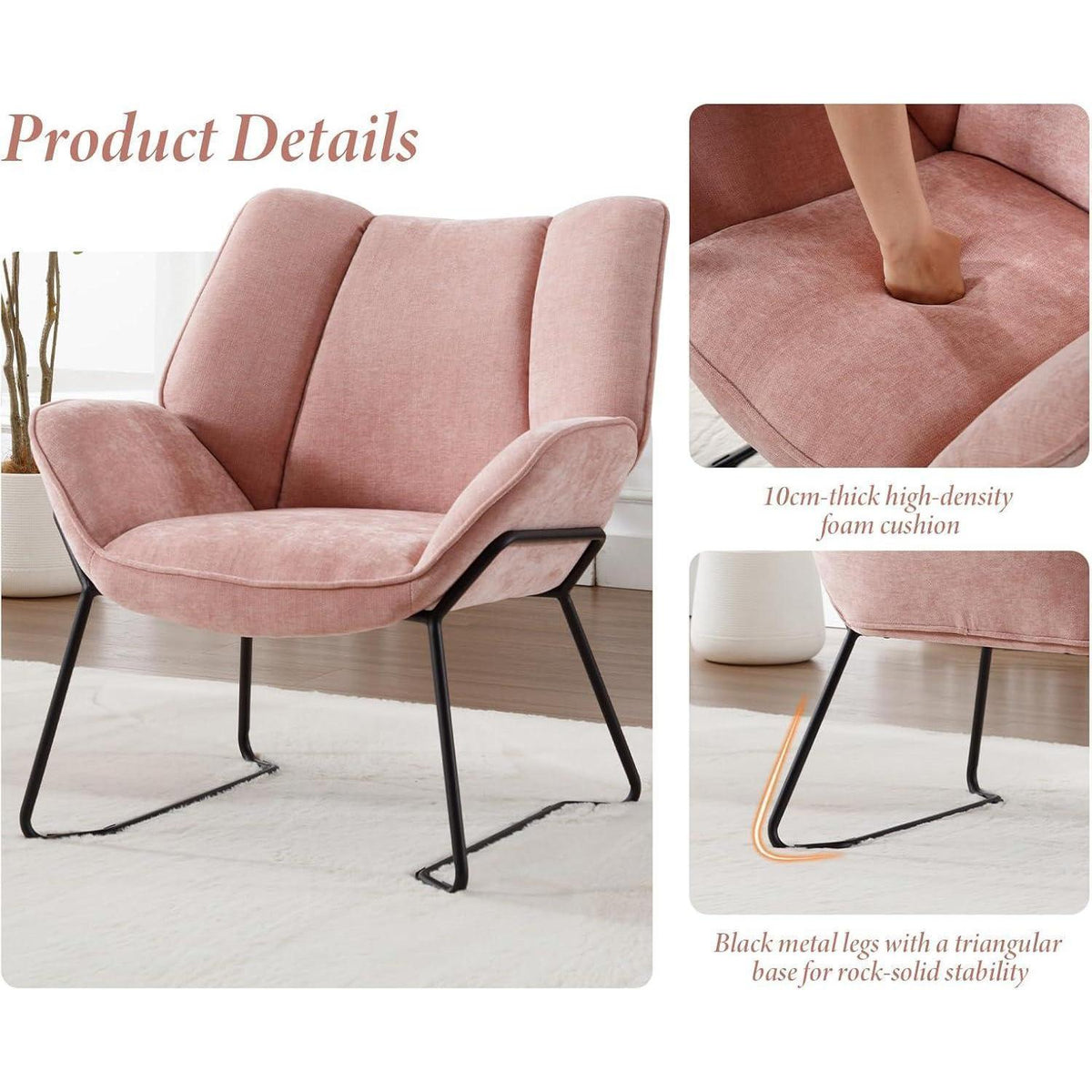 Rosa Chenille Ohrensessel – Modern & Bequem für Wohnzimmer
