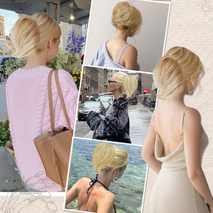 Damen Pferdeschwanz Dutt Haarverlängerung Synthetisch Blond 20cm