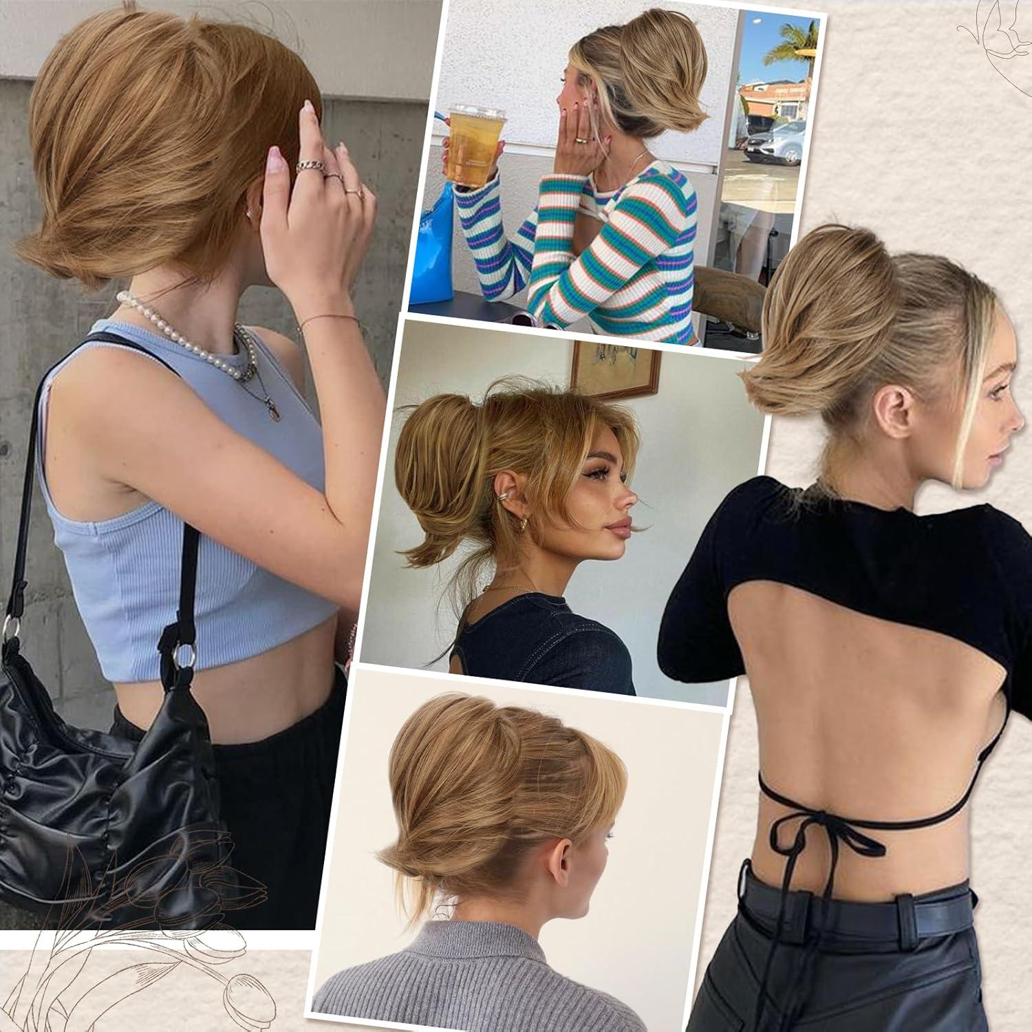 Damen Pferdeschwanz Dutt Haarverlängerung Synthetisch Blond 20cm