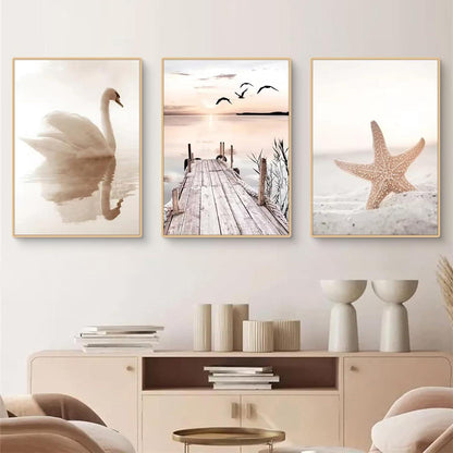 Boho Poster Set 3er Strand Landschaft Leinwandbild Wanddeko