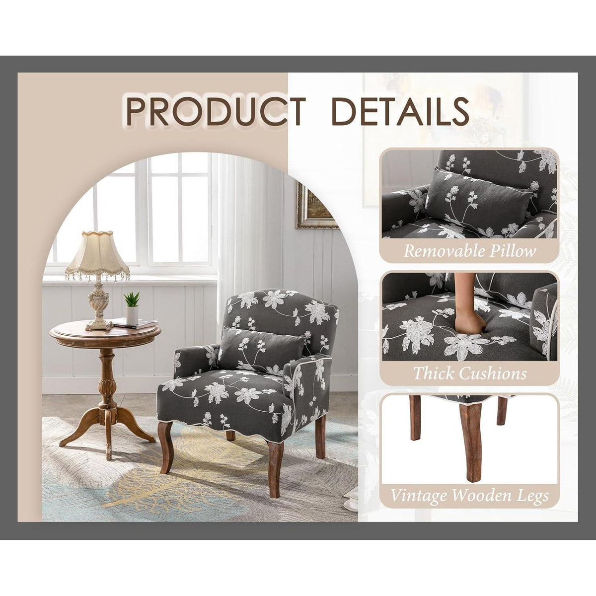 Vintage Sessel mit Armlehne & Blumenmuster – Bequemer Loungesessel