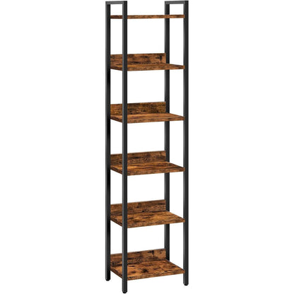 Freistehendes Bücherregal mit 6 Ebenen – Rustikales Braun & Schwarz