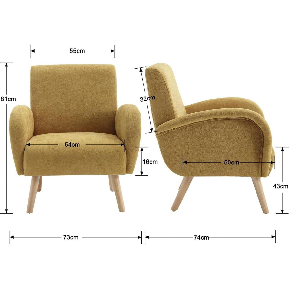 Chenille Loungesessel mit Holzbeinen – Bequemer Sessel für Wohnzimmer