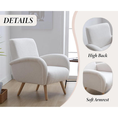 Weißer Kunstfell Sessel mit Holzbeinen – Wohnzimmer Lounge Sessel