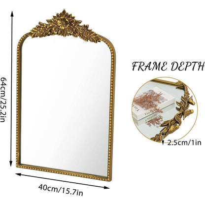 Goldener Barock Spiegel 40x64cm - Vintage Bogen-Wandspiegel mit Eisenrahmen