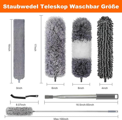 Staubwedel Teleskop Waschbar 254cm Grau 7 Stück