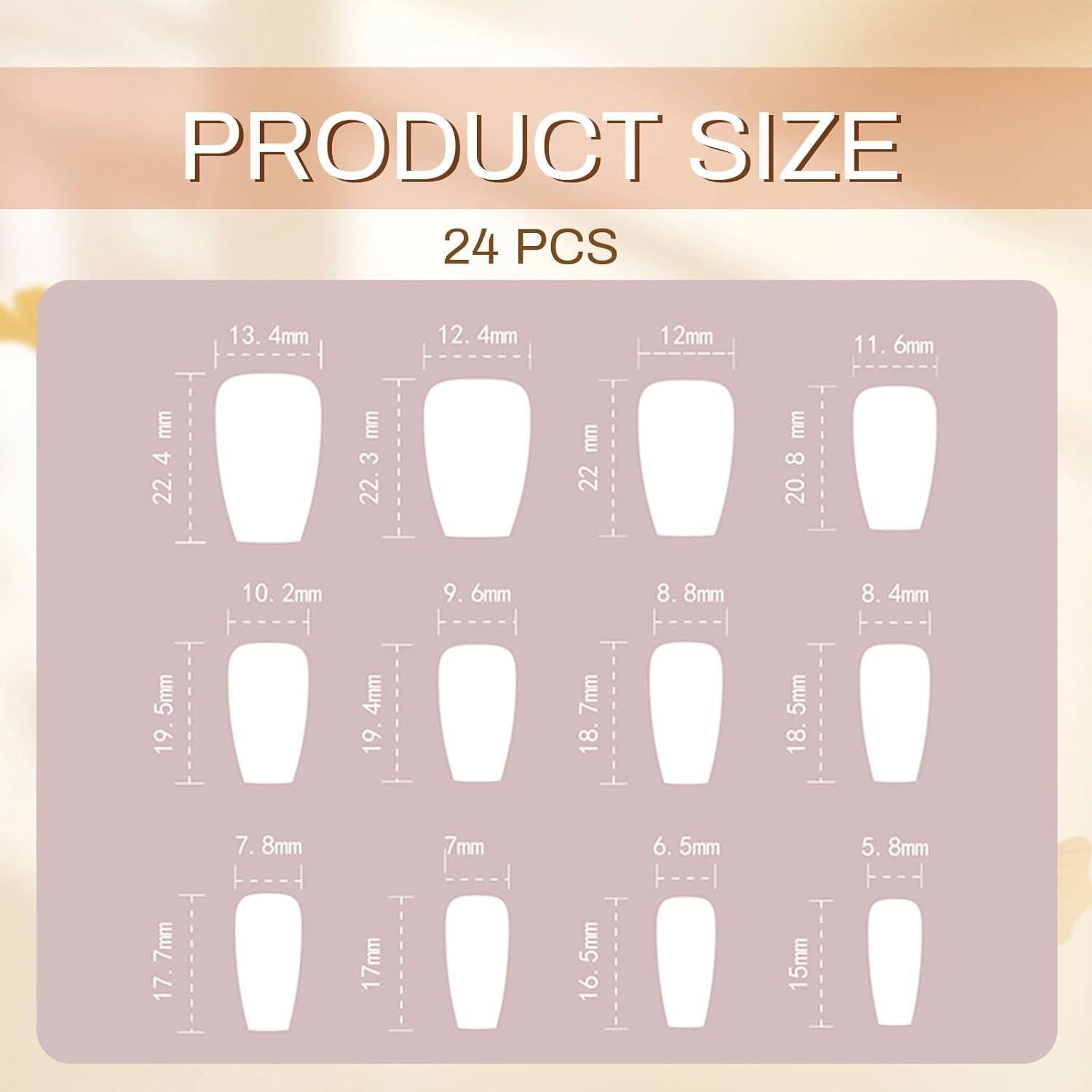 24x Medium Sargform French Press on Nägel mit Bow Charms