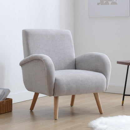 Chenille Loungesessel Grau – Bequemer Sessel mit Holzbeinen