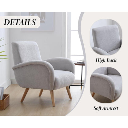 Chenille Loungesessel Grau – Bequemer Sessel mit Holzbeinen