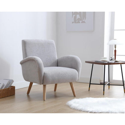 Chenille Loungesessel Grau – Bequemer Sessel mit Holzbeinen